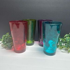 Vintage Jewel Tone Highball Pasabahce Optic Circles Glasses (Set of 4) 16oz